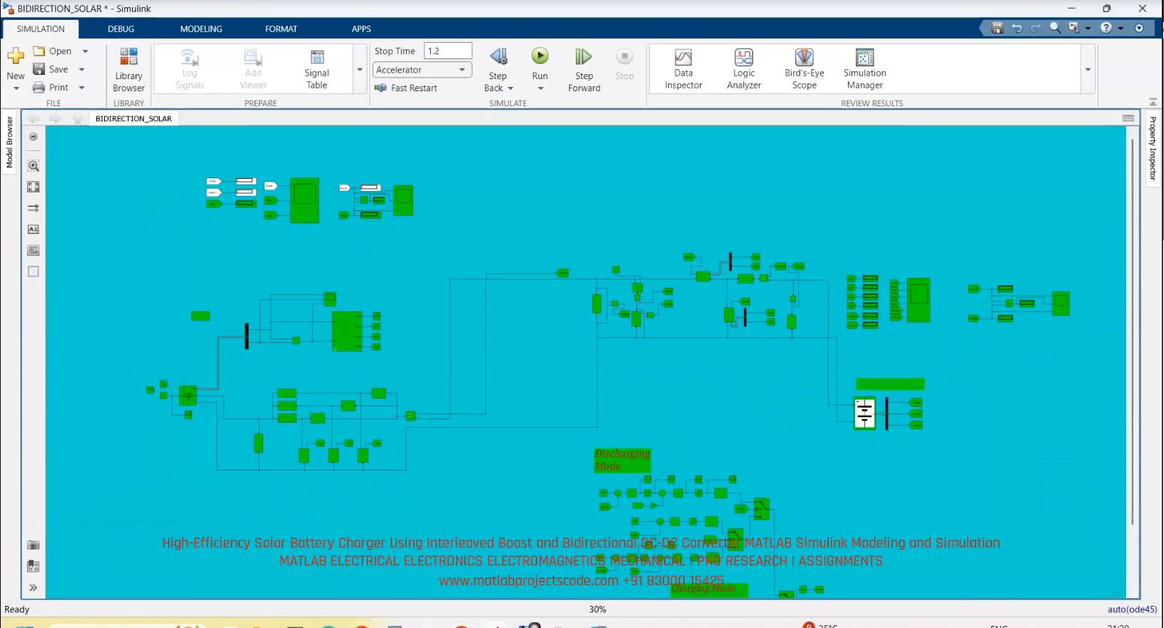High-Efficiency Solar Battery Charger Using Interleaved Boost and Bidirectional DC-DC Converter MATLAB Simulink Modeling and Simulation
